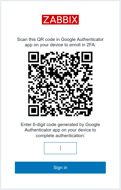 Zabbix 2FA Google enrollment