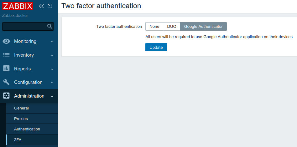 Zabbix 2FA Google authenticator on