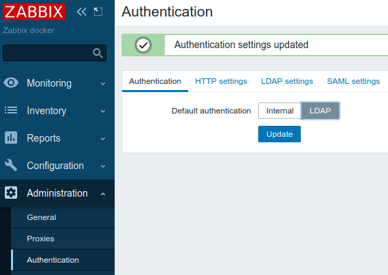 Zabbix authentication default