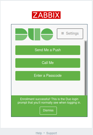 Zabbix DUO enrollment successful