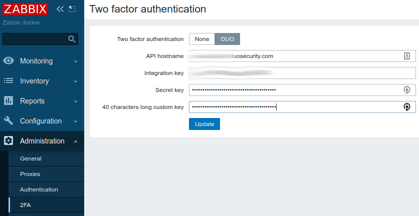 Zabbix DUO settings