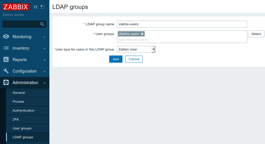 Zabbix LDAP group create