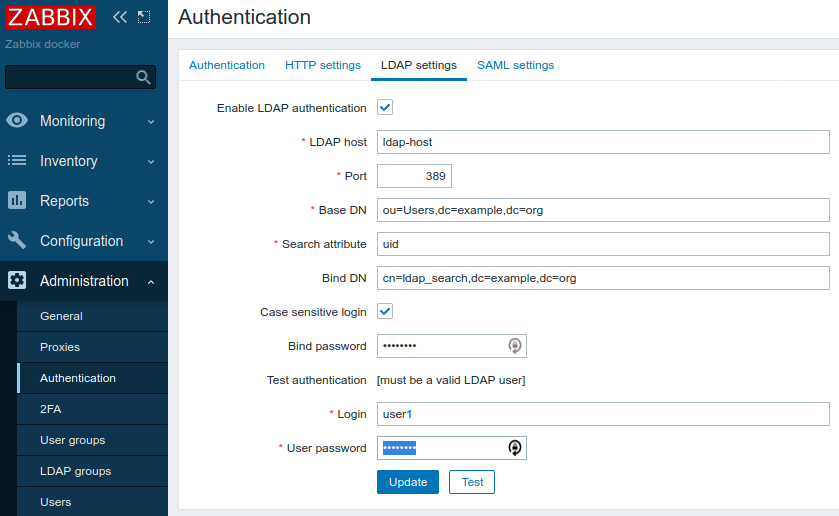 Zabbix LDAP settings