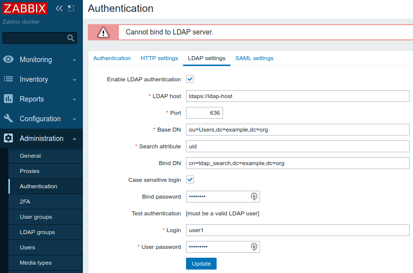 Zabbix LDAPS test failed