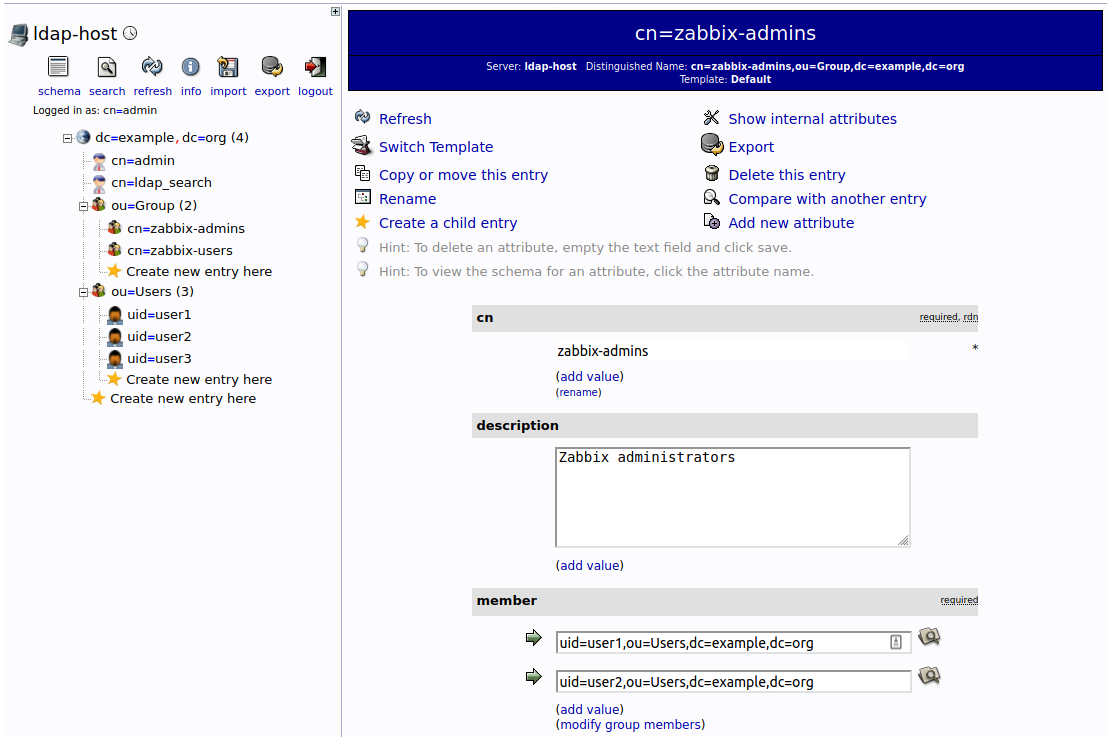 LDAP server - zabbix-admins group